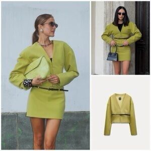 Zara Lime Green Cropped Blazer Jacket